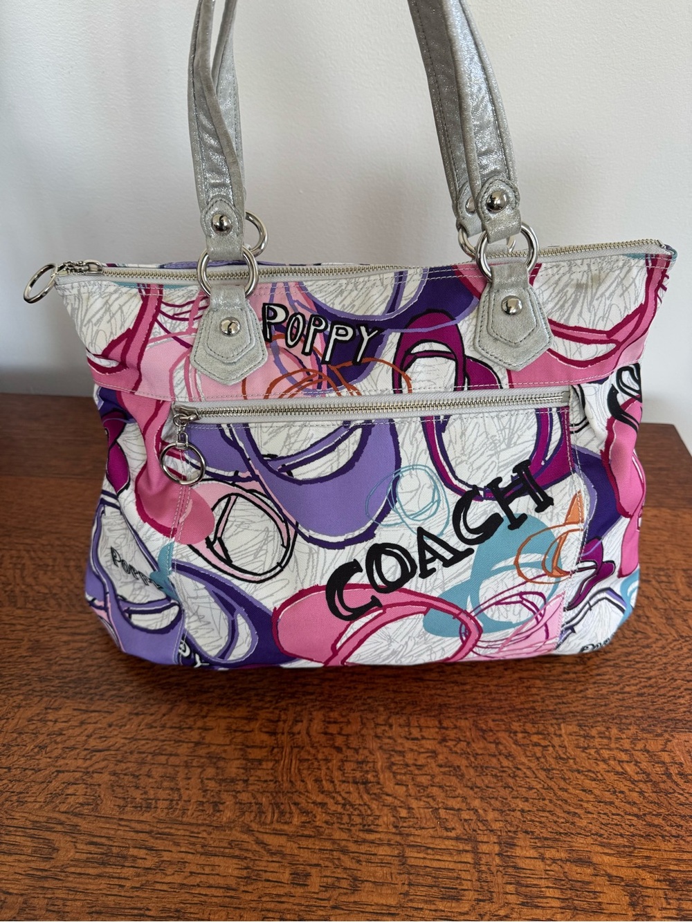 Coach Poppy Montage Glam Tote in Pink/Purple/Teal EUC
